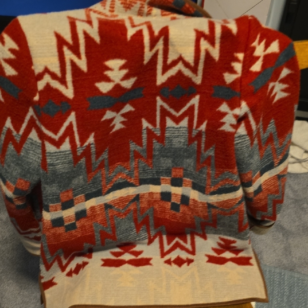 Women’s Red Patterned Aztec Coat Jacket - Unknown… - image 3